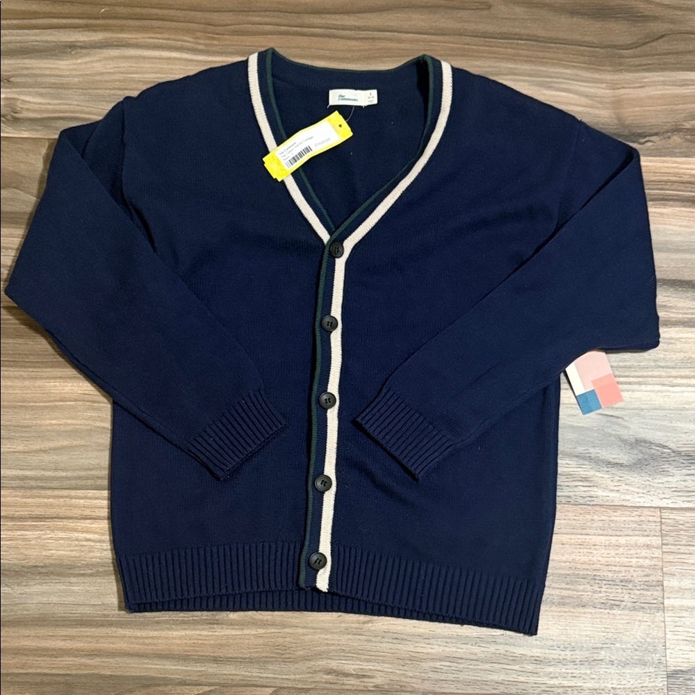 The Commons Classic Varsity Cardigan Women's Sz. L Navy White Green Sweater